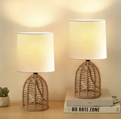 Brand New in Box Rattan Style Table Lamp, Set of 2, View more