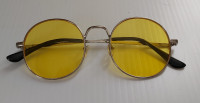Vintage Janis Joplin Hippie Style Round Eyeglasses Yellow Tint