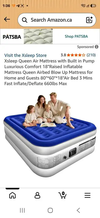 ✨ Xsleep Queen Air Mattress 18" Raised Airbed with Built-in Pump, View more