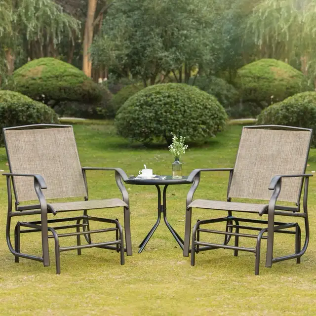 Outsunny 3pc Outdoor Glider Chairs one table Glider Rocking  in Patio & Garden Furniture in Markham / York Region - Image 3
