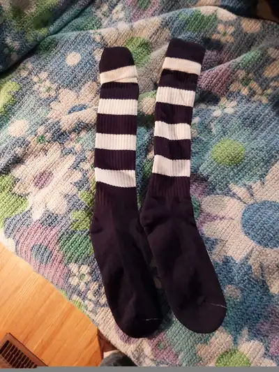 New Rugby Soccer Socks. Purple / White Stripes. 7-11.5 size., View more
