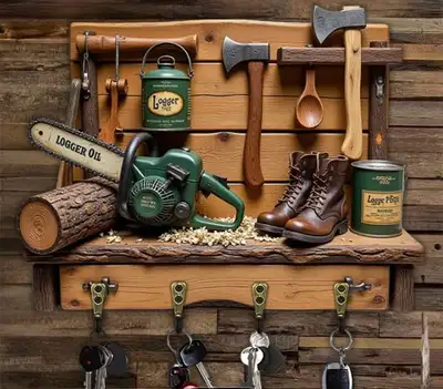 *NEW* 2-D FLAT WOODEN PANEL KEYCHAIN HOLDER-CHAINSAW, View more
