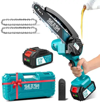 SEESII Mini Chainsaw 6 Inch Electric Chainsaw with 4000mAh Battery & Oiler 900W Motor for Quick Work...
