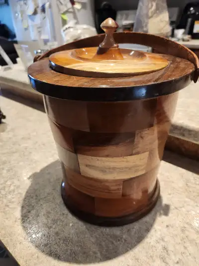 Vintage Roatan Marquetry Inlay Wood Ice Bucket With Plastic Line, View more