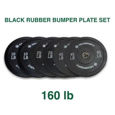 Set of 160lb Plates - Pair of 10s, 25s, and 45lb Black Rubber Bumper Plates (Save $30) Designed for...