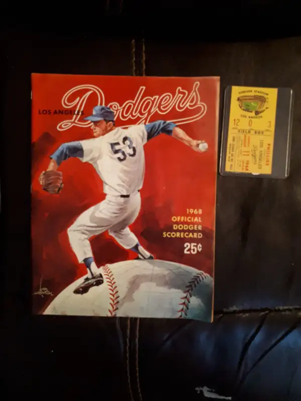 LA Dodgers 1968 program vs SF + Dodgers vs Phillies ticket stub