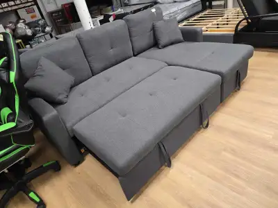 Grey Sectional Sofa Bed – Tufted Pull-Out Sleeper, View more