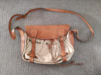 Vintage Women Brown and Beige Leather Shoulder Purse / Bag