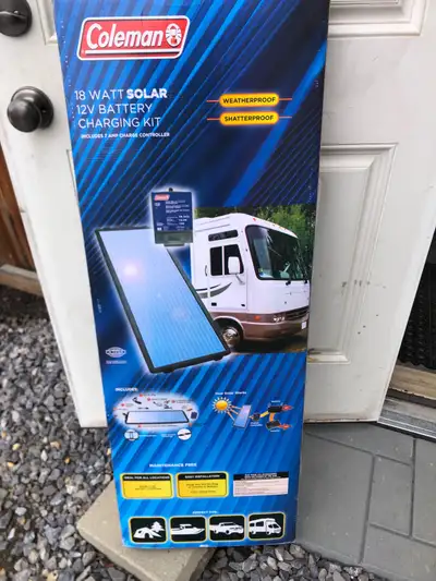 18 Watt RV Solar Panel. 12 volt battery charging kit. Includes 7 amp charge controller.