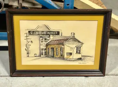 For sale is a vintage signed colour lithograph depicting the “St. Lawrence Market” (signed James Pin...