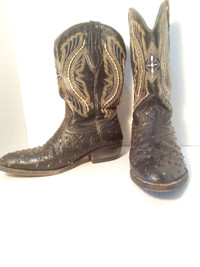 #48 Vaqueros Handcrafted Blk Leather Cow Boy/Girl Boots 7