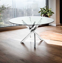 X Leg Round Glass Top Dining Table 55", 63''