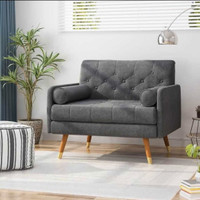 Brand New Grey Tufted Upholstered Armchair 