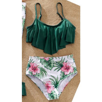 PatPat High Waisted Tropical Bikini with Flounce Ruffle Top