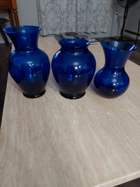 3 Cobalt Blue Vases 
