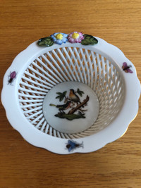 Herend Rothschild Bird & Butterfly Open Weave Basket Dish
