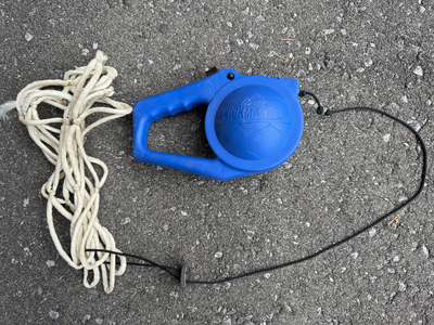 Soccer ball kick trainer. Put the ball in the net, kick it and watch it get reeled back in. No more...