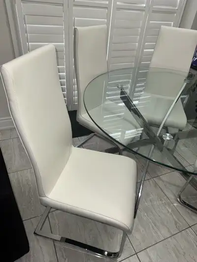 Glass Dining Table with 4 White Chairs, View more