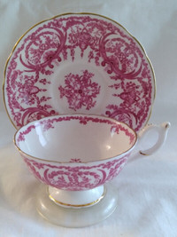 Pink Floral Design on White Coalport Tea Cup and Saucer