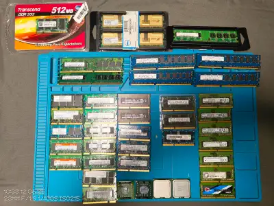 Various RAM modules from SO-DIMM (laptop) DDR (PC0) to DDR4 (PC4) Desktop as well. Some CPUs Please...