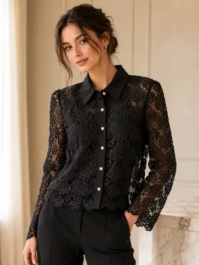 women’s black lace shirt size small , View more