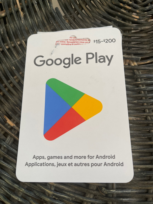 Carte cadeau google play 30$ in General Electronics in La Ronge