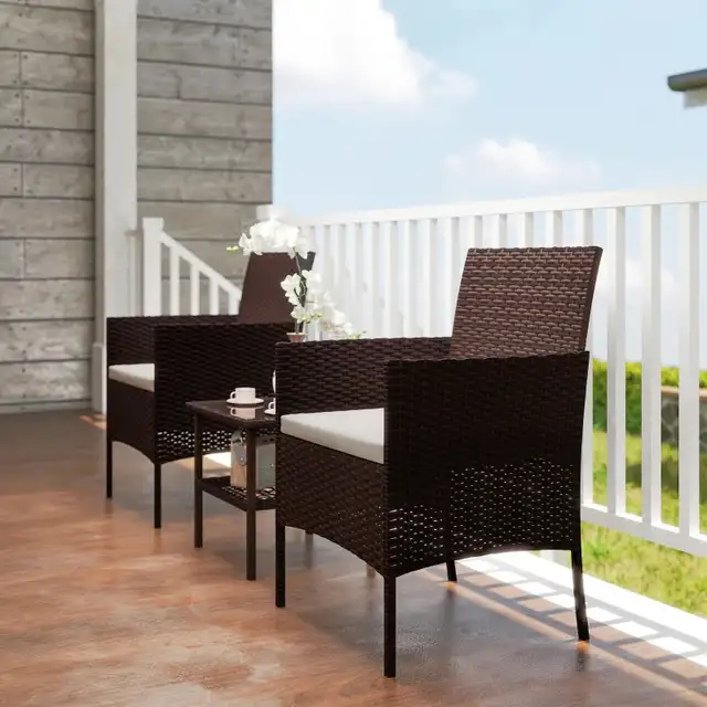 Wicker Bistro Set, 3 Piece Patio Furniture Set with 2-Tier Glass in Patio & Garden Furniture in Markham / York Region - Image 8