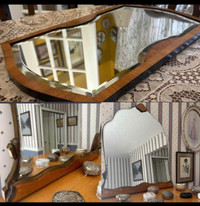 Antique Italian Art Deco Solid Walnut Mantle Beveled Edge Mirror