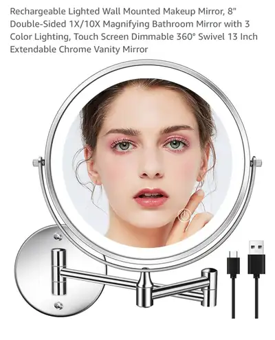 TOLOYE Rechargeable Lighted Wall Mounted Makeup Mirror, View more