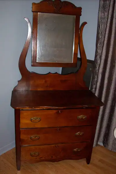 All Solid Wood Antique Dresser with Mirror. Natural finish, no veneer. Size - 30” high, 67”with mirr...
