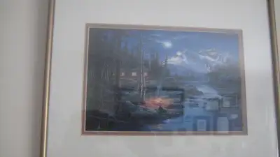 Hi i have Cabin Mountain Scene for sale. The Measurements are 9 inc long 6 inc wide The artist is Fr...