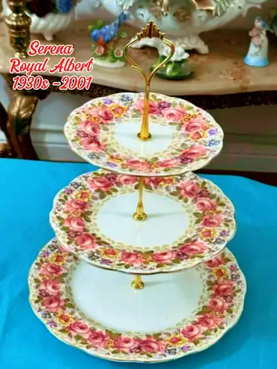 Vintage Discontinued Serena Royal Albert three tiered cake stand, View more