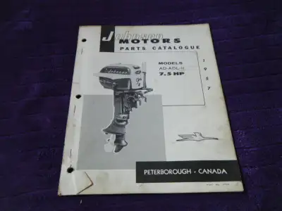 Johnson AD-ADL-11 7 1/2 HP Outboard Moter Parts Catalog 1957 shipping available at your cost any que...