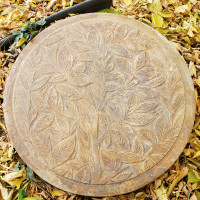 Rustic Round Stepping Stone, vine with leaves concrete piece
