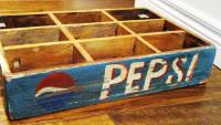rare PEPSI BOTTLE CRATE wooden 1940ish MAN CAVE soda collectible