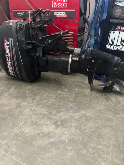 9.9 mercury 2 stroke short leg, nice condition and works great. Located in vanderhoof message for mo...