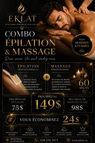 MASSAGE • ÉPILATION Montréal & Longueuil, View more