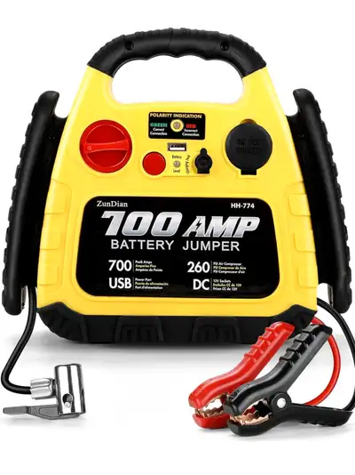 ZunDian Jump Starter with Air Compressor 260PSI, 1000A Portable Car Jump Starter, 4-in-1 Battery Boo...
