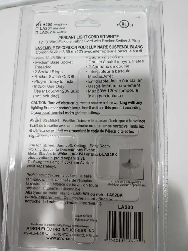 Atron Pendant Light Cord Kit - White64959981779971122