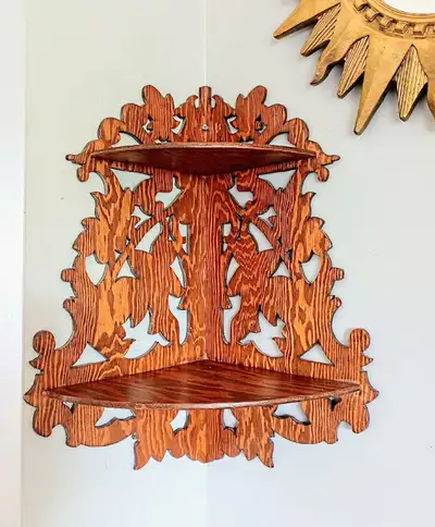 Vintage Ornate Wooden Corner Wall Shelf With Intricate Des, View more