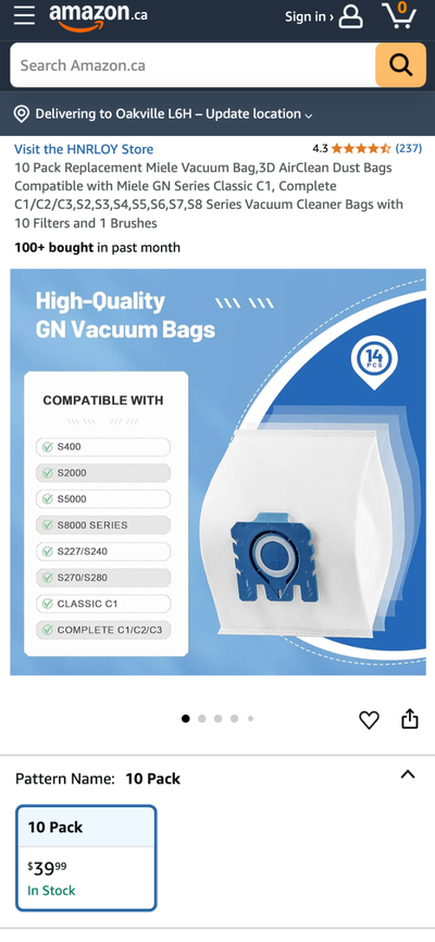 Brand new Vacuum Dust Bag for Miele Vacuum Third Party (1 bag), View more