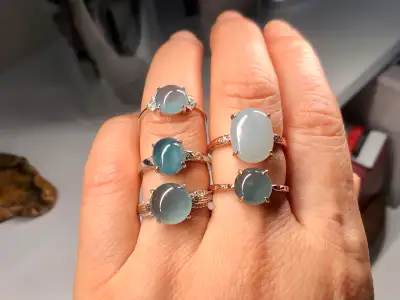 Gorgeous Natural Icy Jadeite Jade and Sterling Silver Rings, View more