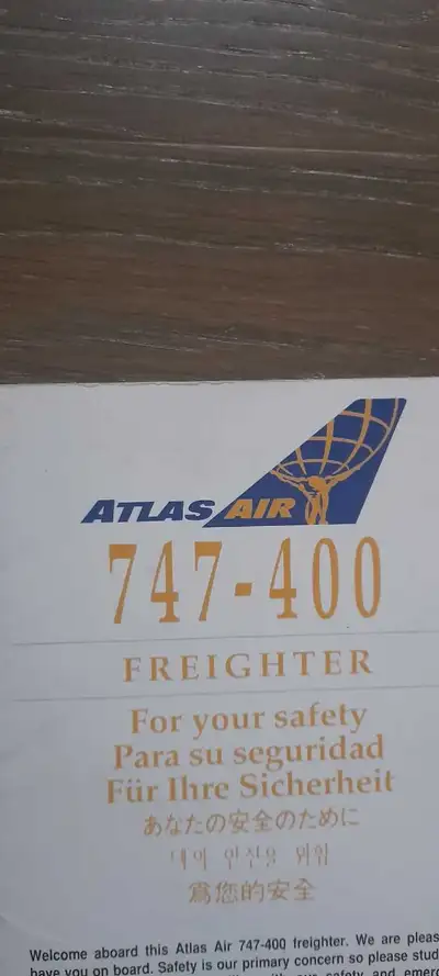 Boeing 747-400F Atlas Air Rare safety card for collectors condition new never used