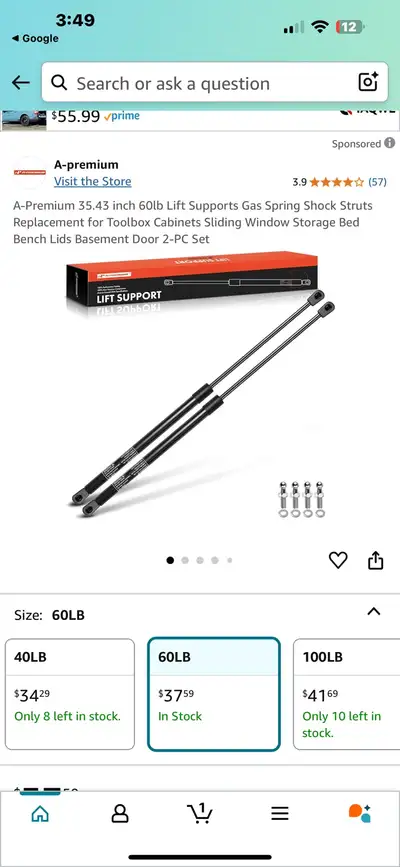 A-Premium 35.43 inch 60lb Lift Supports Gas Spring Shock Struts Replacement for Toolbox Cabinets Sli...