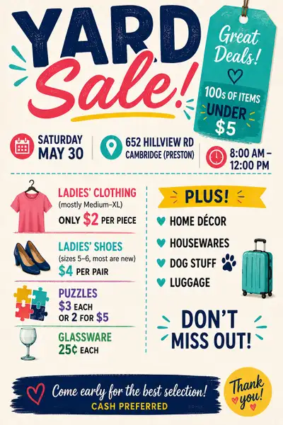 Yard Sale May.30th Cheap Cheap, View more