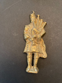 Vintage Antique Cast Brass Scottish Bagpipe Player in Kilt as is