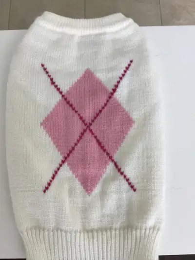 Beautiful pink/ivory argyle dog sweater size M -fits S, View more