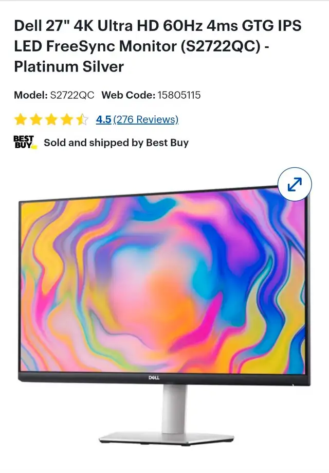 Dell 27" 4K Ultra HD Monitor (S2722QC) – $260 in Monitors in City of Montréal - Image 4