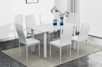07-011 Luxury Marble Dining Tables with Six White Leather Chairs