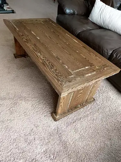 Handmade coffee table made from oak and marble inlay, View more